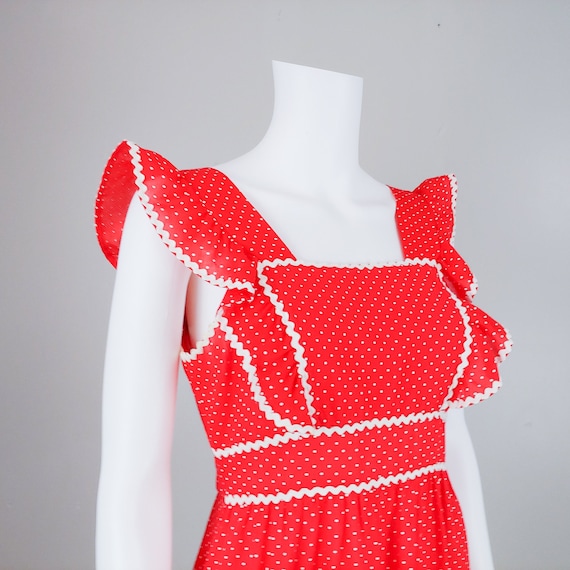 50's Red Polka Dot Open Back Apron Dress with Tie