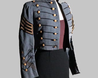 Vintage 1930s Blue-Grey Wool Marching Band Jacket with Tails – Dated 1939  from the Charleston South Carolina Citadel Marching Band