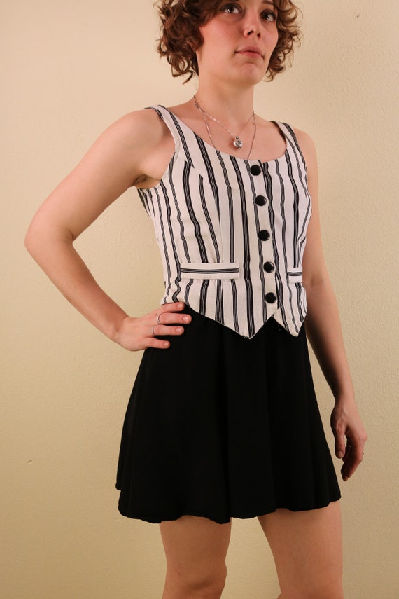 1990’s Black and White Striped Romper Beetlejuice… - image 2