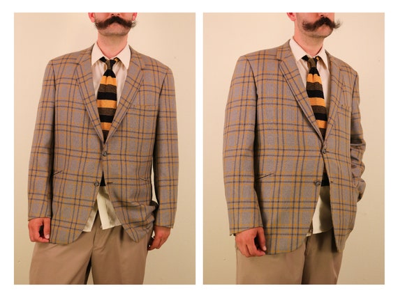 1960’s Yellow and Grey Plaid Wool Sport Coat Blaze