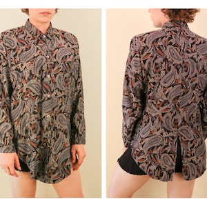 Vintage negro y gris apagado tono Paisley unisex camisa