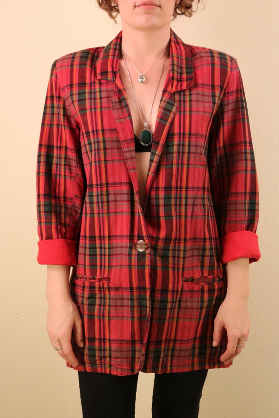 80’s Unisex Red Perfect Plaid Cotton Blazer - image 2