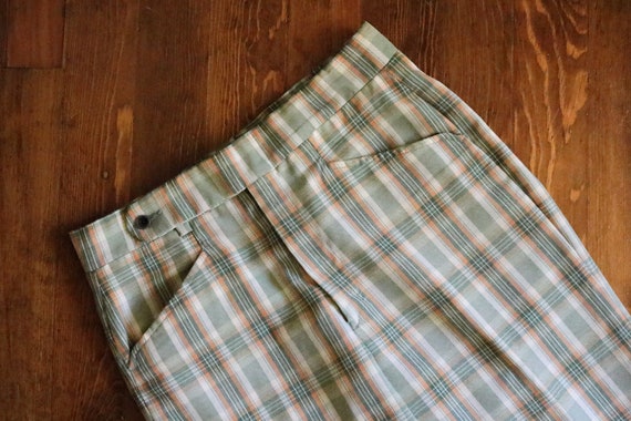 1970's Green & Yellow Plaid Flare Trousers - image 1