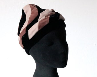 Vintage Union Made Silk Velvet Neutral Color Swirl Patchwork Hat