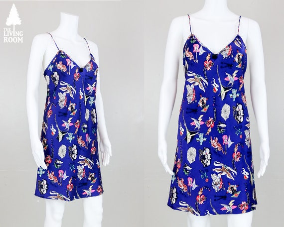 1993 Nicole Miller Blue Tattoo Print Sandwashed Si