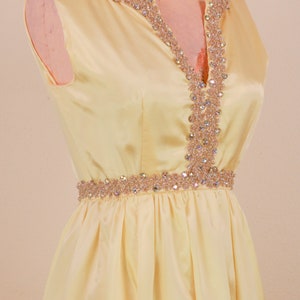 1950's Yellow With Rhinestone Empire Waist Satin Spring Formal Prom Dress Snow White image 6