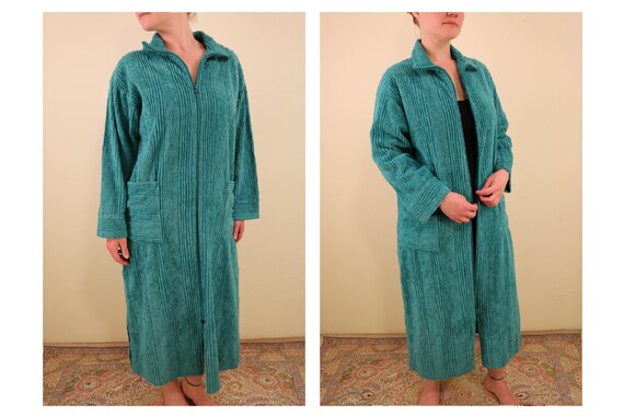 Vintage Teal Chenille Long Sleeve Zip Up Festival