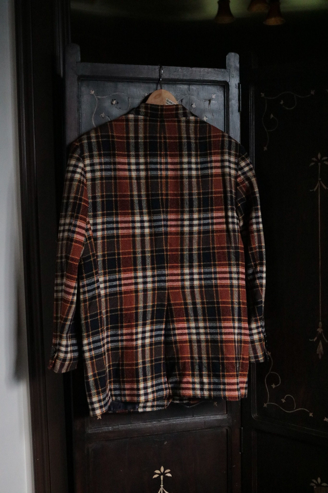 1970's Navy Blue and Orange Plaid Pure Virgin Wool Blazer