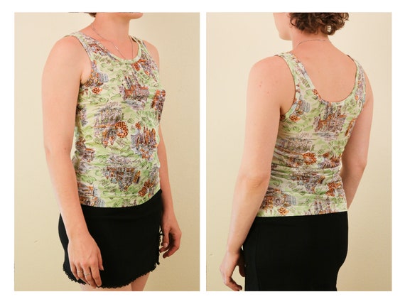 50’s Mint Green Novelty Print Tank Top - image 1