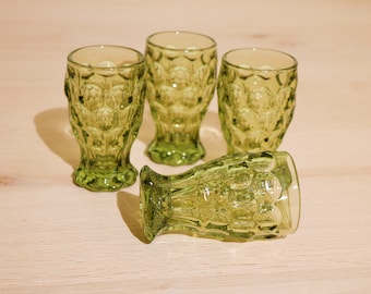 Set of 4 Small Green Imperial Glass Juice Tumblers Provincial Pattern