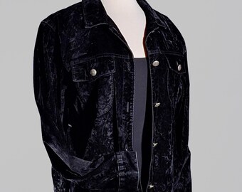 1990s Black Crushed Velvet Jacket Made in USA