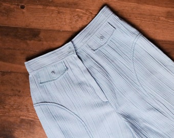 1960's Light Blue High Waisted Cotton Flared Bell Bottom Pants