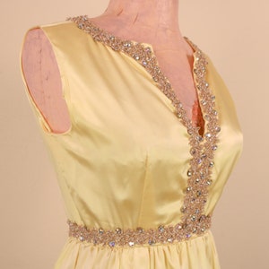 1950's Yellow With Rhinestone Empire Waist Satin Spring Formal Prom Dress Snow White image 7