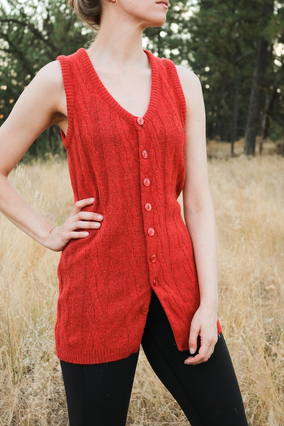 1970's Burnt Orange Wool Knit Tunic Sleeveless Ves