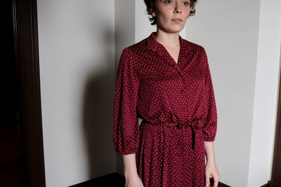 1970's Maroon Triangle Print Collared Button Down… - image 1