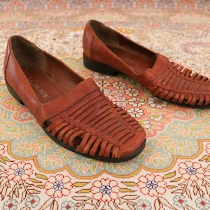 Vintage Brown Leather Woven Sandals