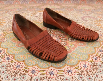 Vintage Brown Leather Woven Sandals