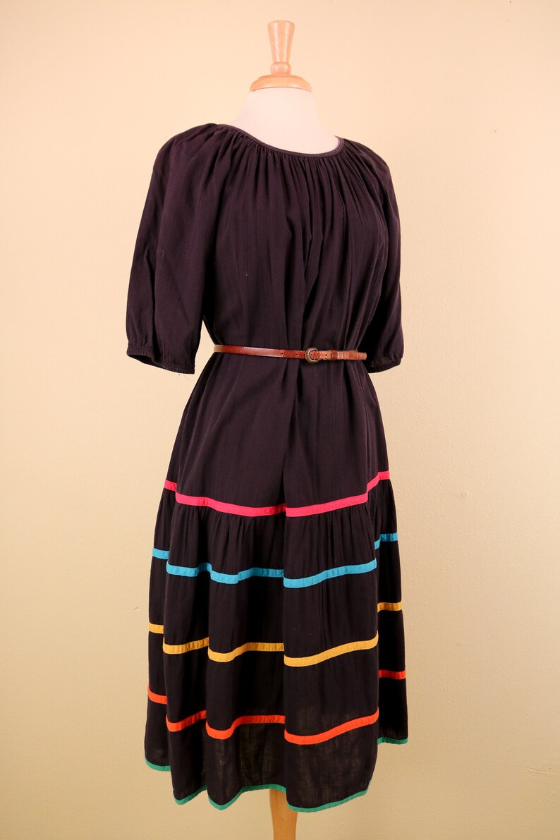 Vintage Indian Cotton Peasant Dress With Rainbow Detail Etsy