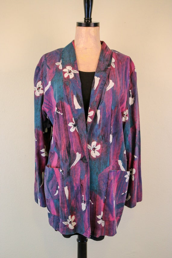 1980’s Floral Unisex Purple Floral Blazer Talking… - image 3