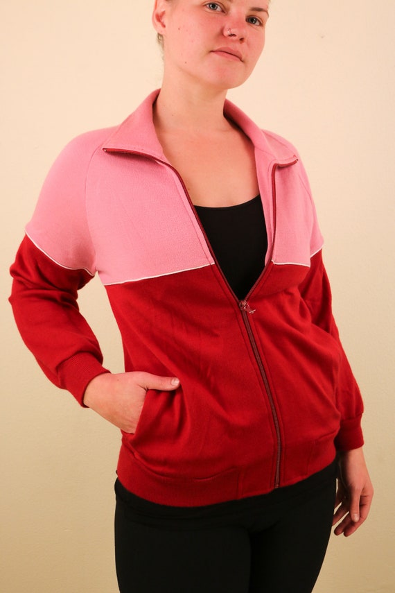1980’s Vintage Red and Pink Athletic Track Jacket… - image 3