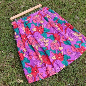 1990er Rosa Blumen Plissee Baumwollrock mit Taschen