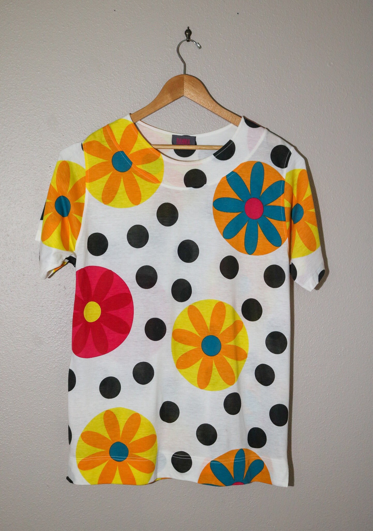 rainbow polka dot shirt