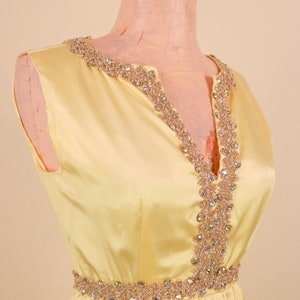1950's Yellow With Rhinestone Empire Waist Satin Spring Formal Prom Dress Snow White image 8