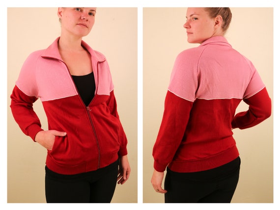 1980’s Vintage Red and Pink Athletic Track Jacket… - image 1