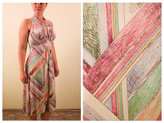 1970’s Sleeveless Pastel Abstract Print Racer back