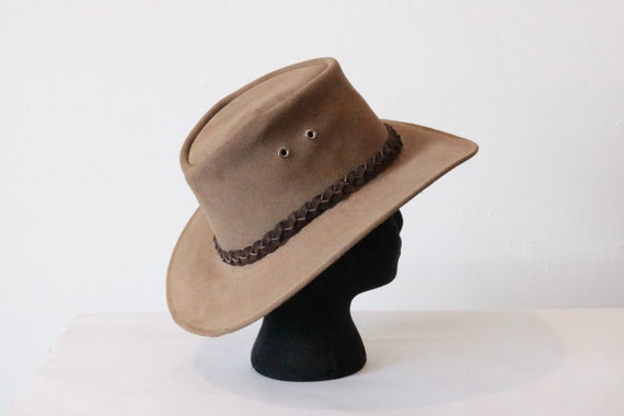 Vintage Light Brown Suede Leather Western Hat wit… - image 4