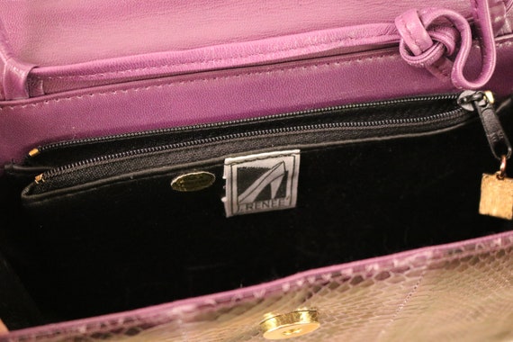 80's Purple and Pink Snake Skin Clutch Handbag An… - image 5