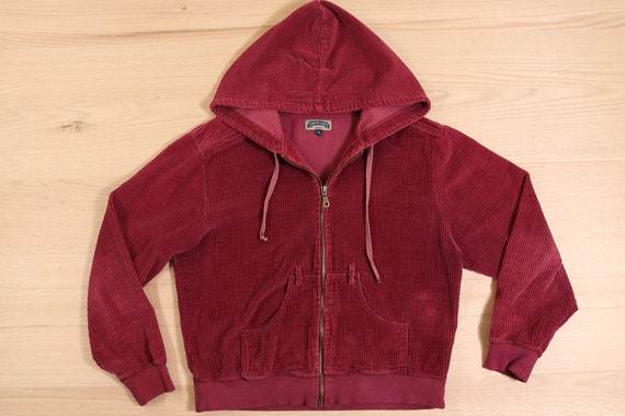 1990's Red Corduroy Zip Up Hooded Light spring Jac