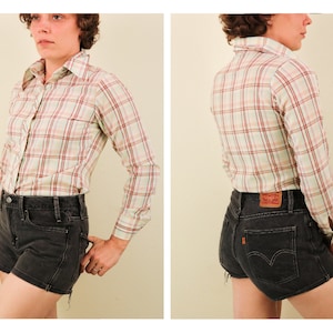 1970’s Light Blue and Purple Plaid Cotton Long Sleeve Button Up Shirt