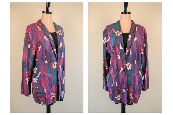 1980’s Floral Unisex Purple Floral Blazer Talking… - image 1