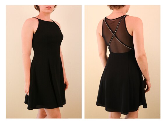 1990’s Little Black Dress With Rhinestone Straps … - image 1