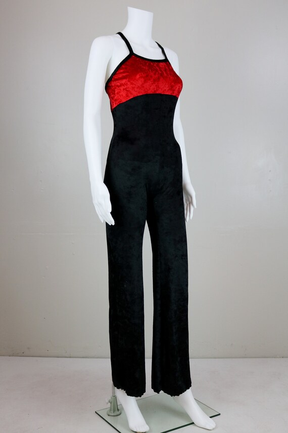 Vintage 90's Velour Velvet Black and Red Dancer C… - image 4