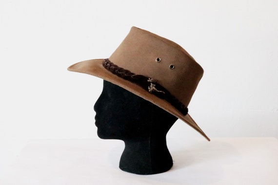 Vintage Light Brown Suede Leather Western Hat wit… - image 3