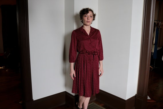 1970's Maroon Triangle Print Collared Button Down… - image 2