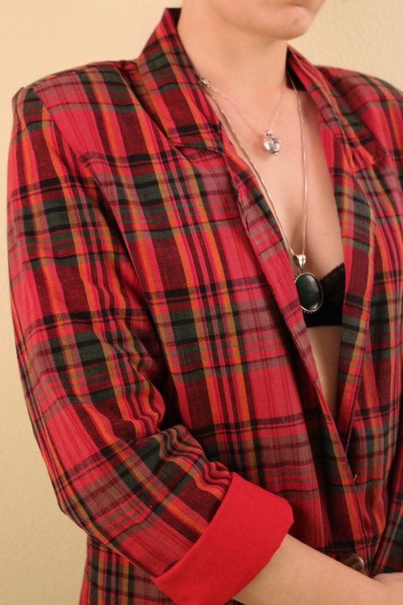 80’s Unisex Red Perfect Plaid Cotton Blazer - image 9