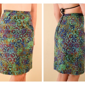 1960’s Teal and Purple Psychedelic Batik Cotton Pencil Sheath Skirt