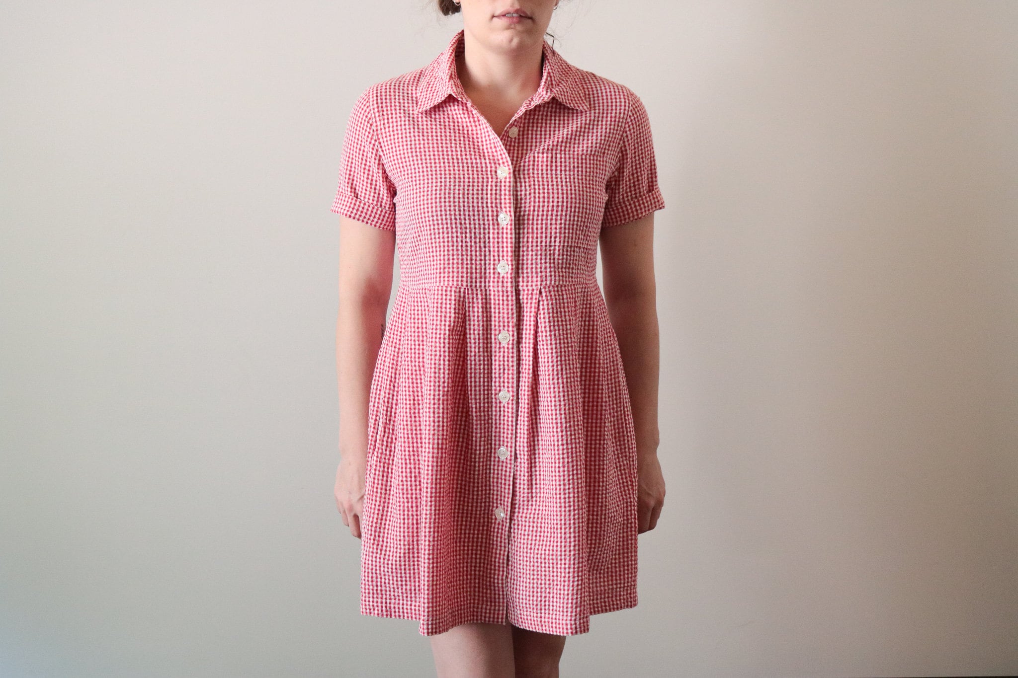 1990's Red & White Gingham Babydoll Short Sleeve Collared Etsy