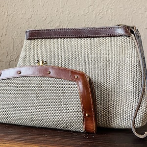 60&#39;s Tweed and Leather Handbag and Purse Set