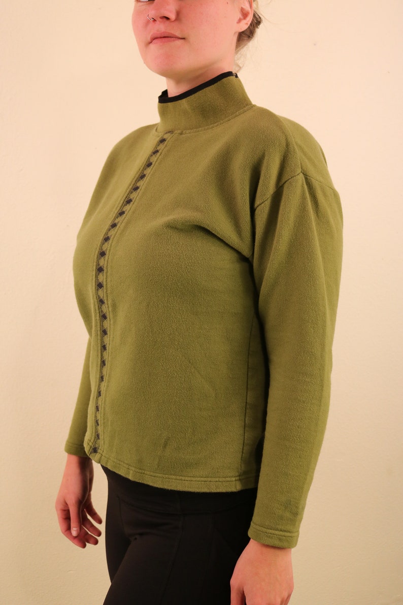 1980’s 1990’s Vintage Urban Outfitters Sludge Green Diamond Pattern Turtleneck Grunge Sweater image 5