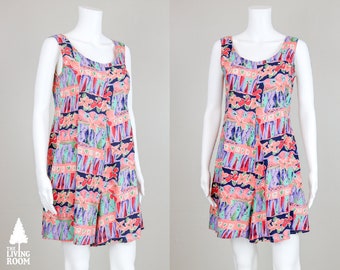 80's Pink & Teal Patterned Sleeveless Romper