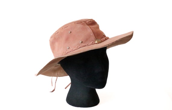 Vintage Light Pink Suede Leather Western Hat with… - image 1