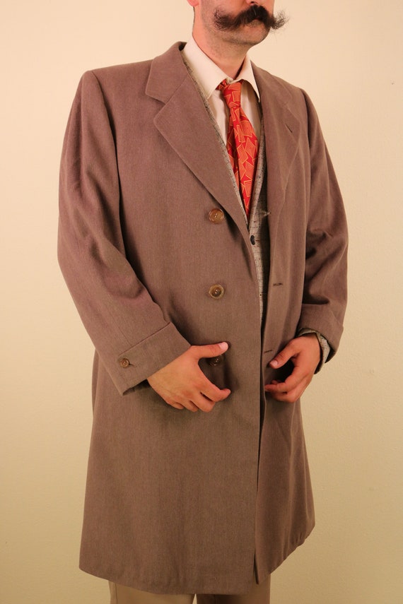 1940’s 1950’s Men’s Brown Wool Overcoat Hickey Fr… - image 3