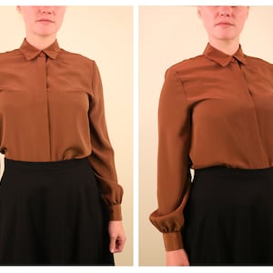 1970’s Chocolate Brown Long Sleeve Button Up Blouse Poet Poof Sleeves