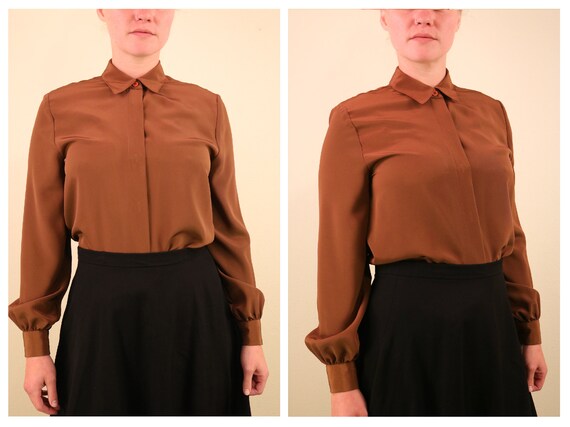 1970’s Chocolate Brown Long Sleeve Button Up Blous