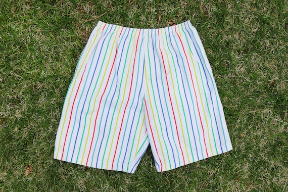 1980's Rainbow Striped Mid Rise Cotton Shorts - image 1