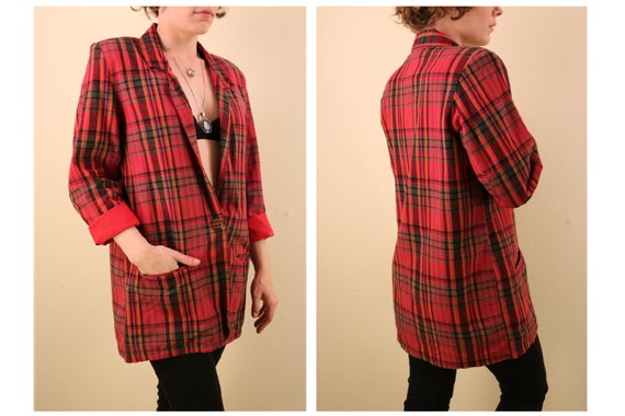 80’s Unisex Red Perfect Plaid Cotton Blazer - image 1